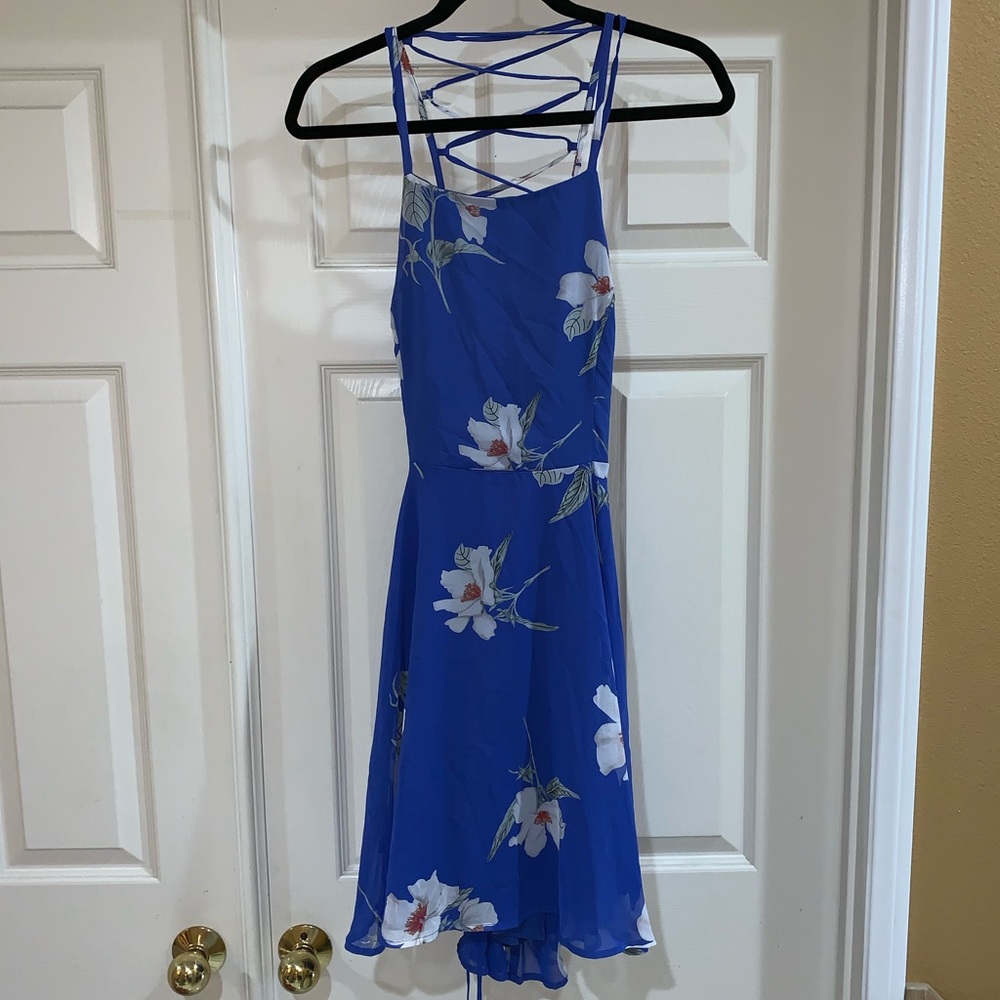 Happy Together Royal Blue Floral Lace-Up Dress
